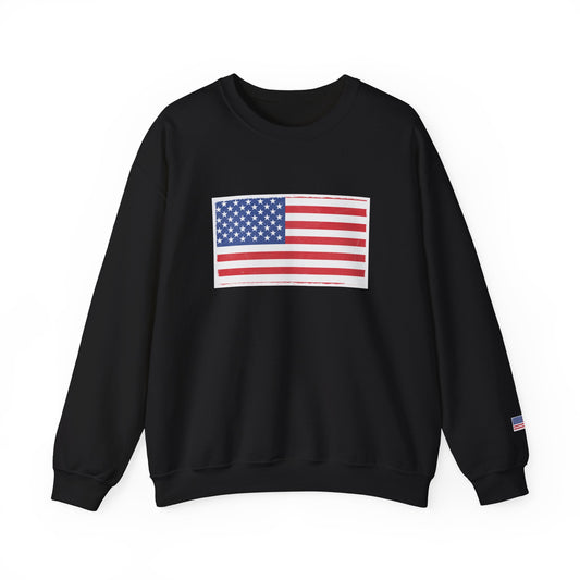 American flag crewneck sweatshirt by Printify, featuring a patriotic design on soft, comfortable fabric for men and women.