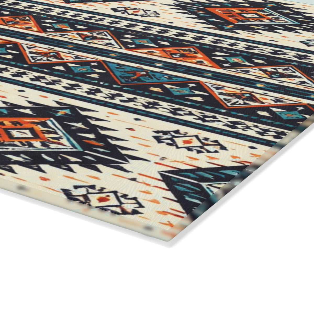 Southwestern Aztec Pattern Glass Cutting Board — Rustic Kitchen Decor