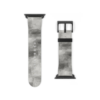 Gray watercolor camouflage Apple Watch band with neutral abstract design, made by Printify, designed for stylish accessory customization.