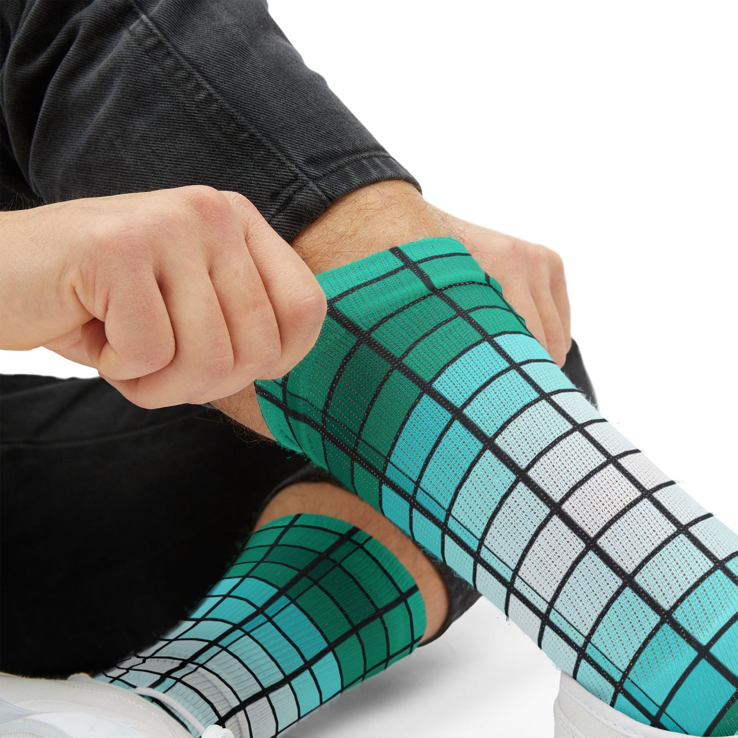 Teal Gradient Grid Socks | Sublimation Patterned Socks