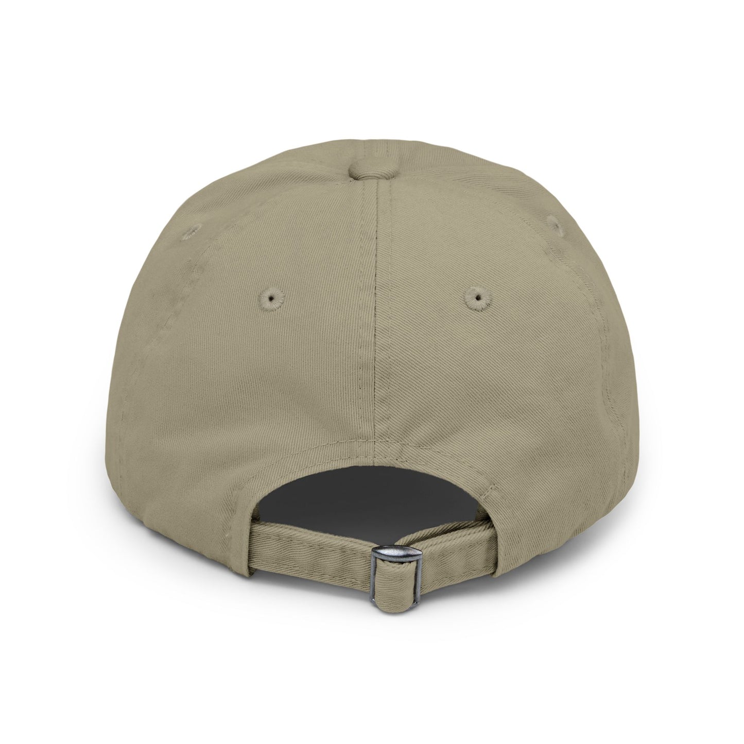 Distressed baseball cap featuring a silhouette batter design, casual hat from Printify with a worn, vintage look.