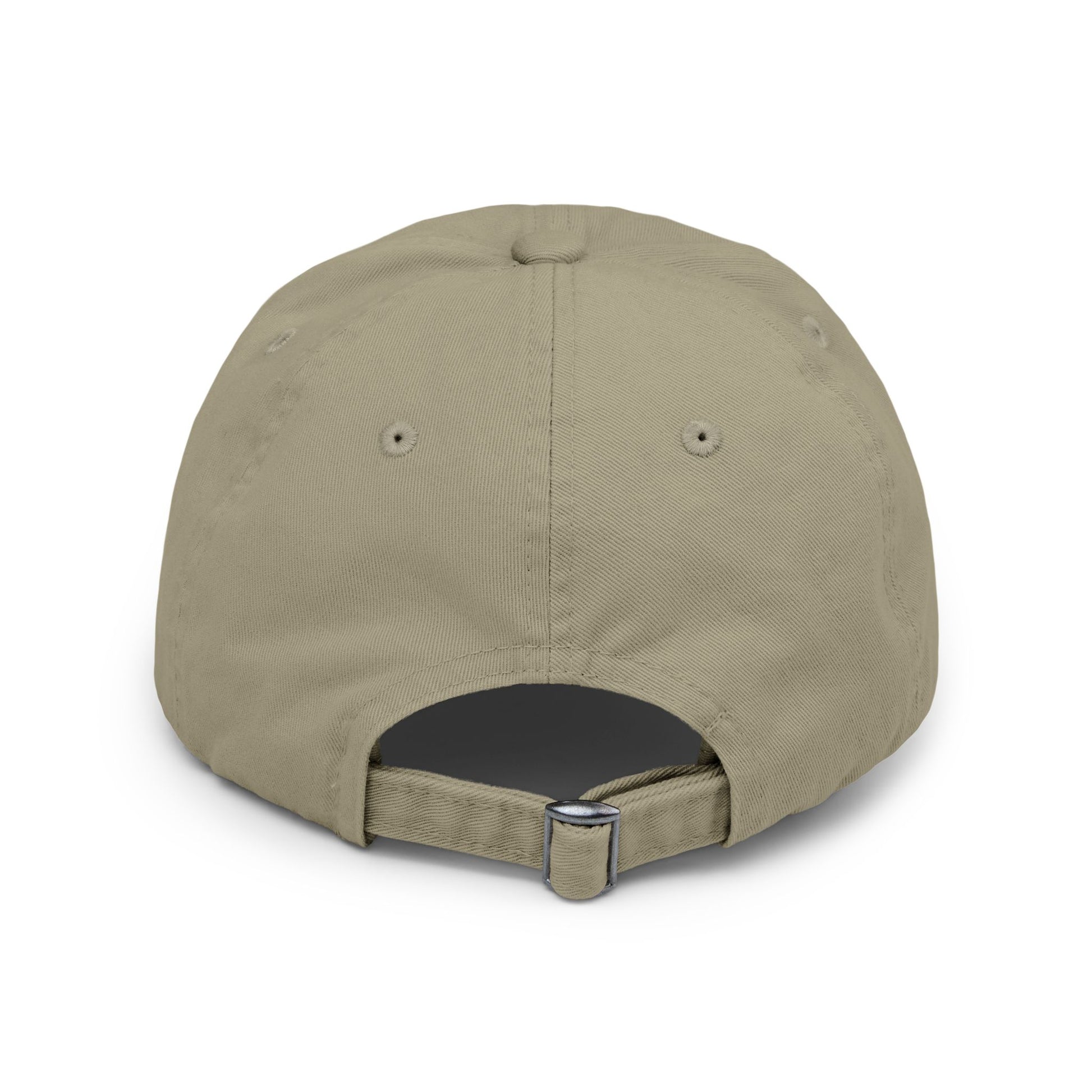 Distressed baseball cap featuring a silhouette batter design, casual hat from Printify with a worn, vintage look.