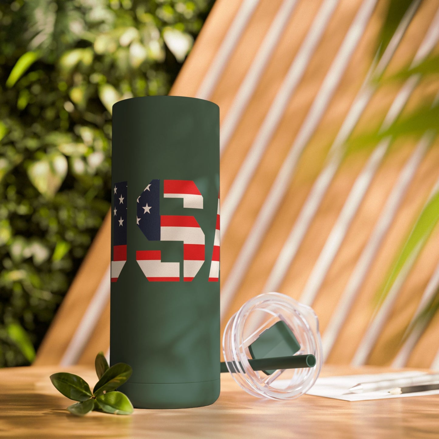 USA Flag Tumbler - 20oz Skinny Matte Drinkware, Travel Mug, Patriotic Gift, Fourth of July, Summer BBQ, Camping, Outdoor - TRV