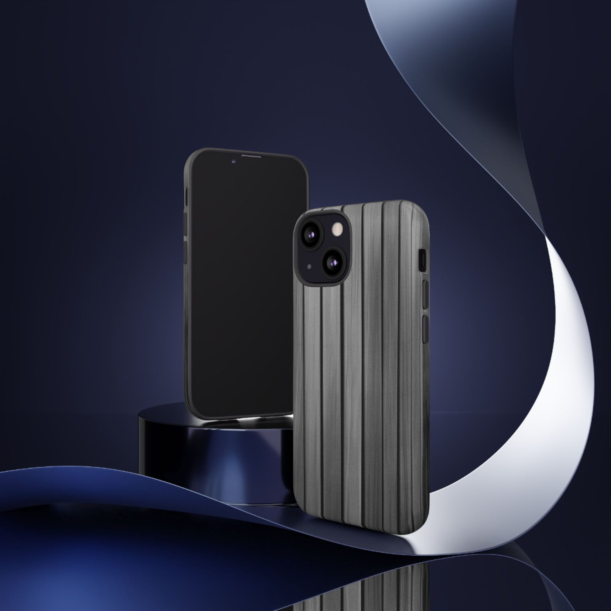 Ribbed metal texture phone case for iPhone, tough protective cover by Printify, with a sleek, durable metal design.
