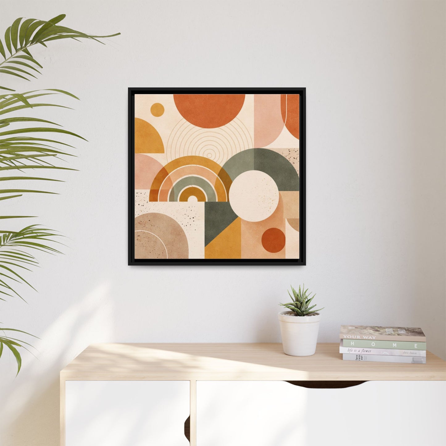 Abstract Terracotta Geometric Rainbow Matte Canvas Framed