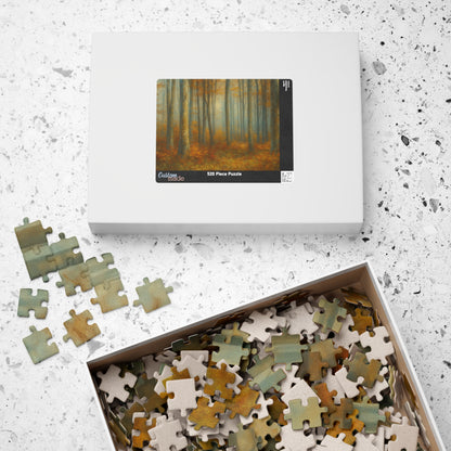 Colorful Misty Autumn Forest puzzle by Printify featuring woodland trees and vibrant fall foliage for nature lovers.