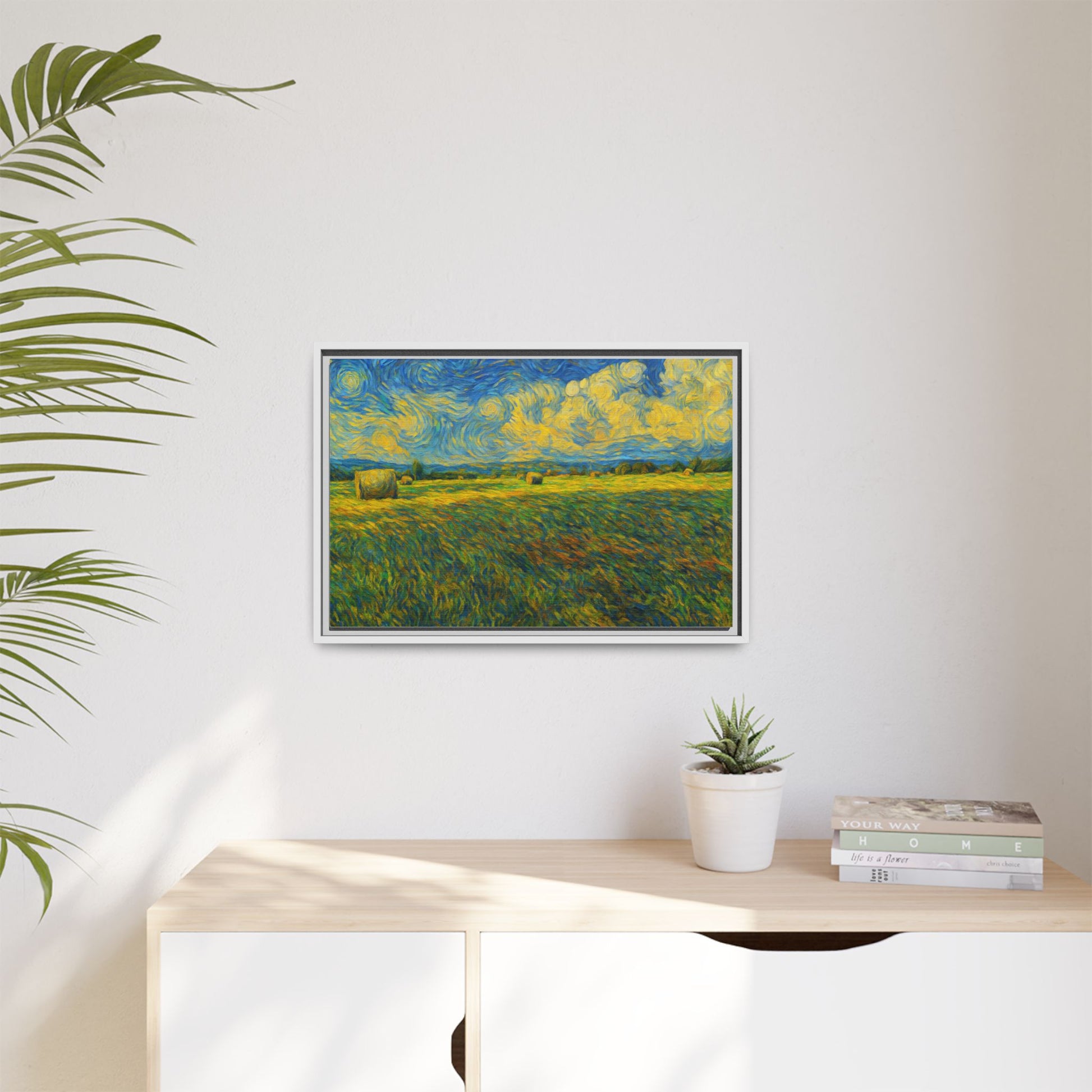 Colorful framed landscape matte canvas print by Printify showcasing vibrant natural scenery with multi-color tones.