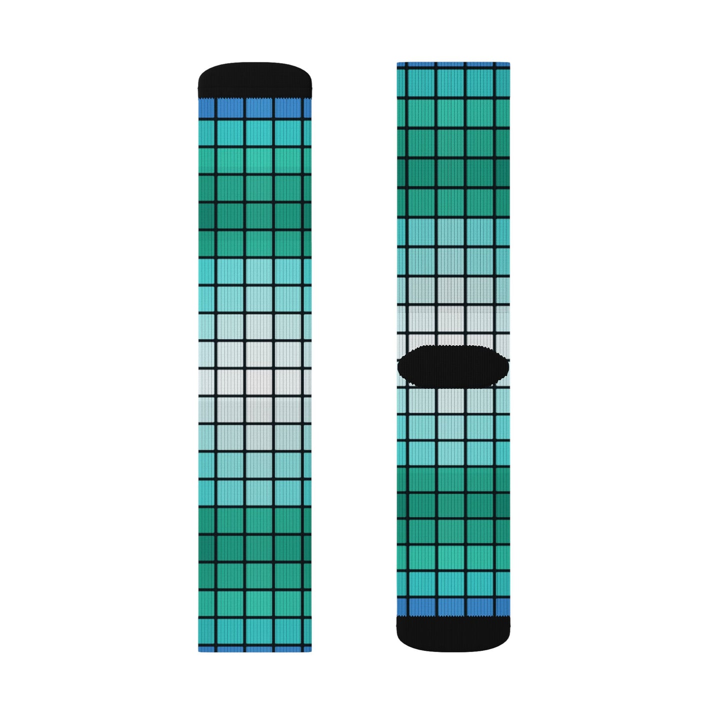 Teal Gradient Grid Socks | Sublimation Patterned Socks