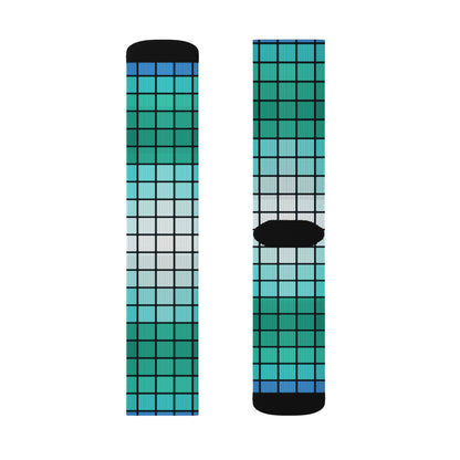 Teal Gradient Grid Socks | Sublimation Patterned Socks