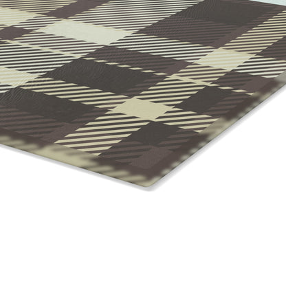 Plaid Glass Cutting Board — Neutral Buffalo Check Kitchen Board