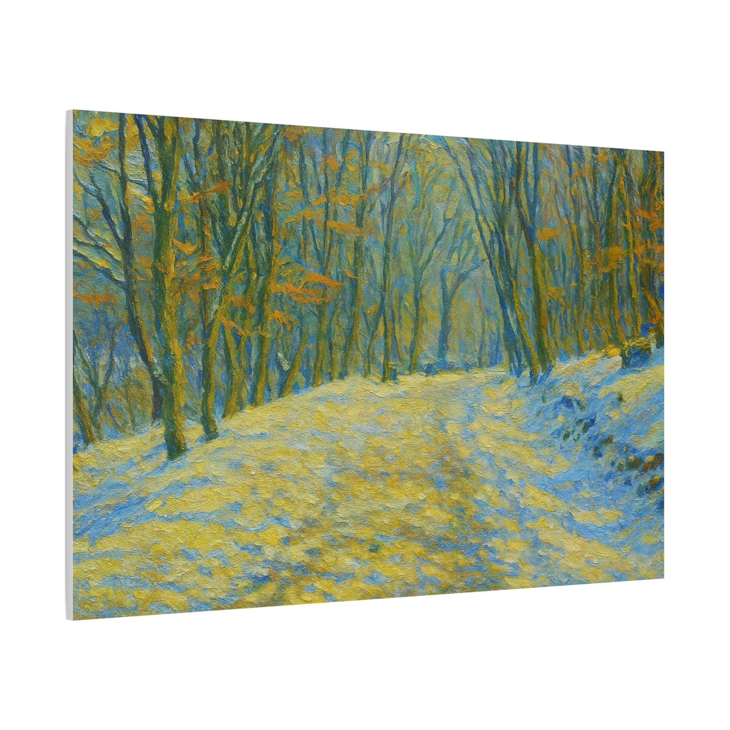 Winter landscape canvas wall art by Printify featuring a cozy nature scene, perfect for living room decor.