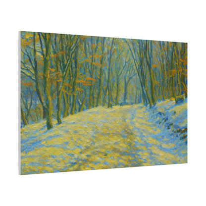 Winter landscape canvas wall art by Printify featuring a cozy nature scene, perfect for living room decor.
