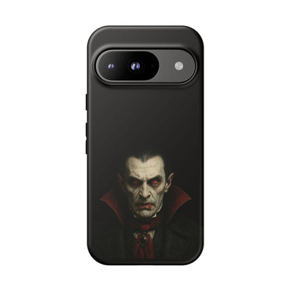 Gothic vampire portrait phone case for iPhone featuring Dracula horror design, made by Printify.