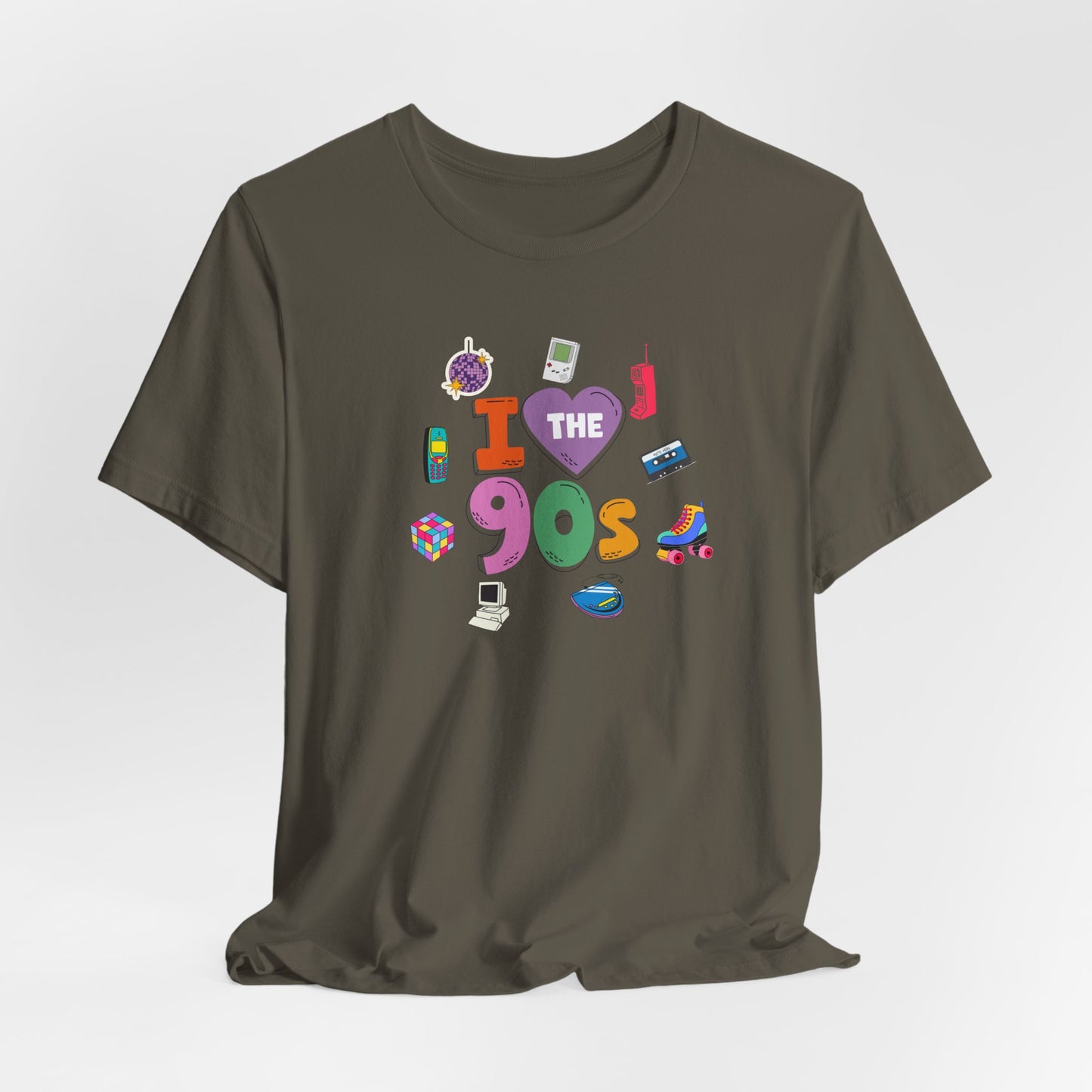I  Love the 90's Short Sleeve Tee - Retro Graphic Tee, Vintage Style Shirt, Perfect for Casual Outings, 90s Nostalgia Apparel