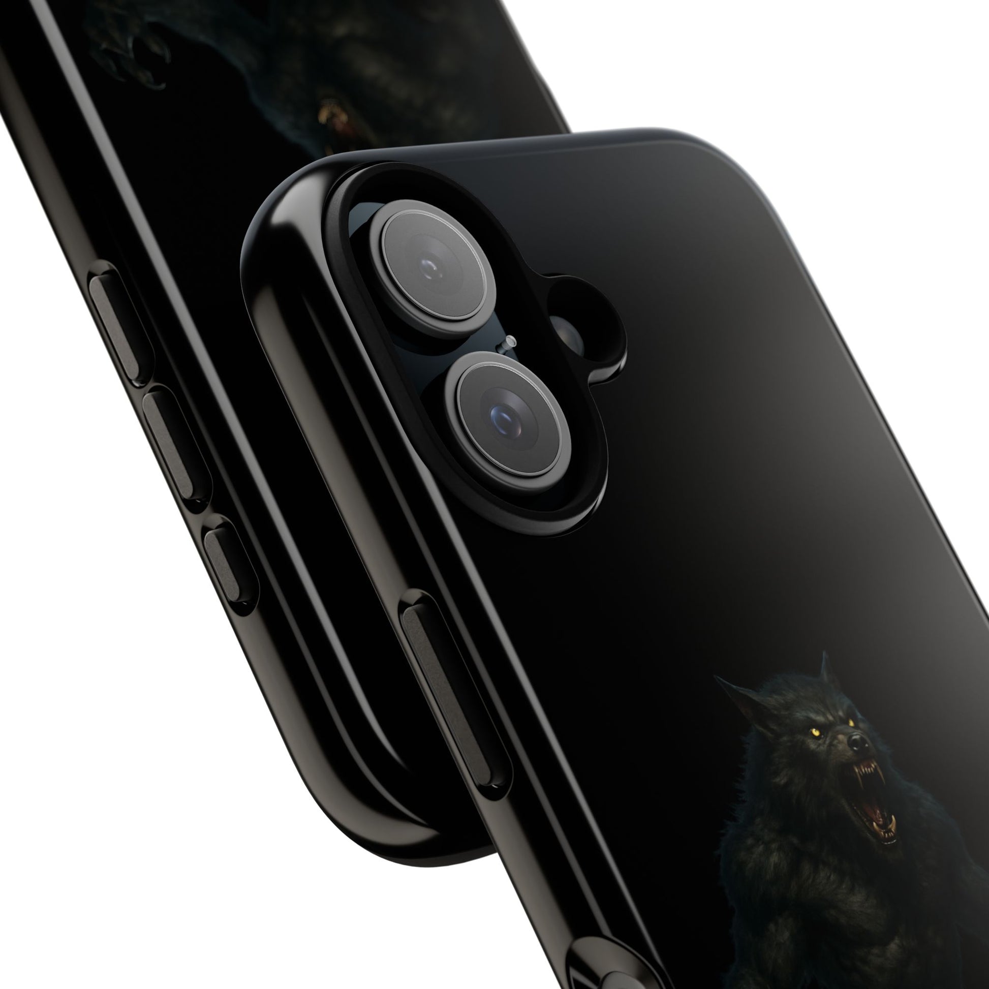 Werewolf phone case with dark monster graphic, tough protective design, fits smartphone, by Printify.
