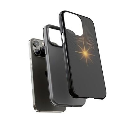 Tough Cases - Radiant Star Phone Case, Protective Black Shockproof Cover with Golden Light Design