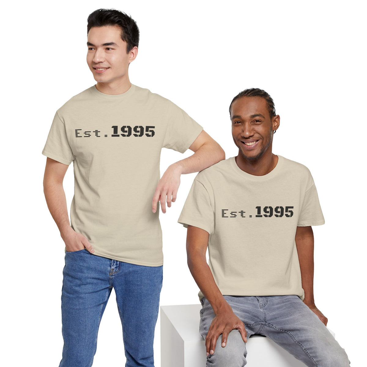 Vintage Est. 1995 T-shirt by Printify featuring minimalist design and born in 1995 birthday style, casual and stylish.