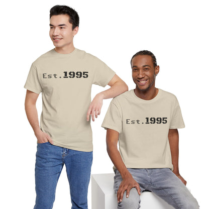 Vintage Est. 1995 T-shirt by Printify featuring minimalist design and born in 1995 birthday style, casual and stylish.