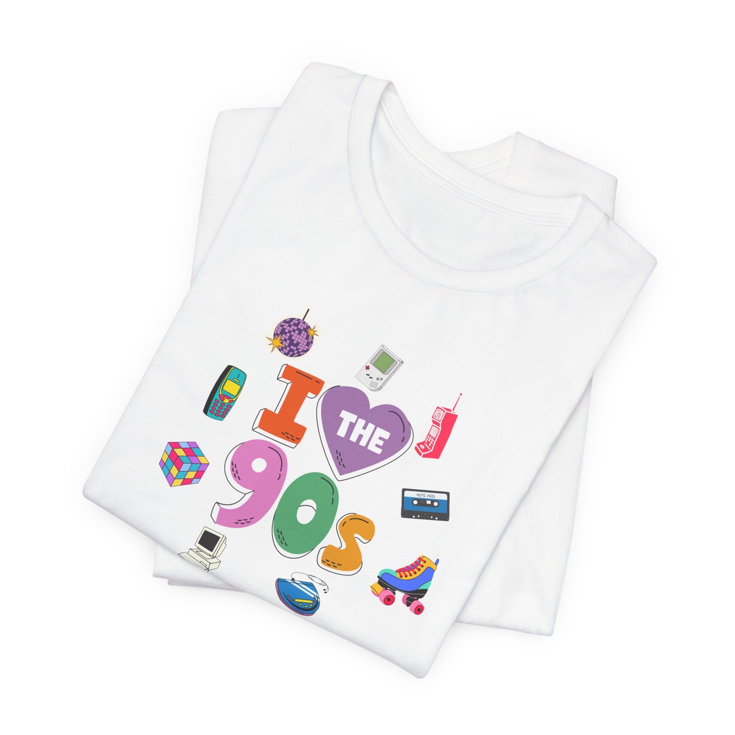 I  Love the 90's Short Sleeve Tee - Retro Graphic Tee, Vintage Style Shirt, Perfect for Casual Outings, 90s Nostalgia Apparel