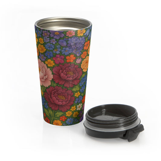 Vintage folk floral 15oz insulated stainless steel travel mug