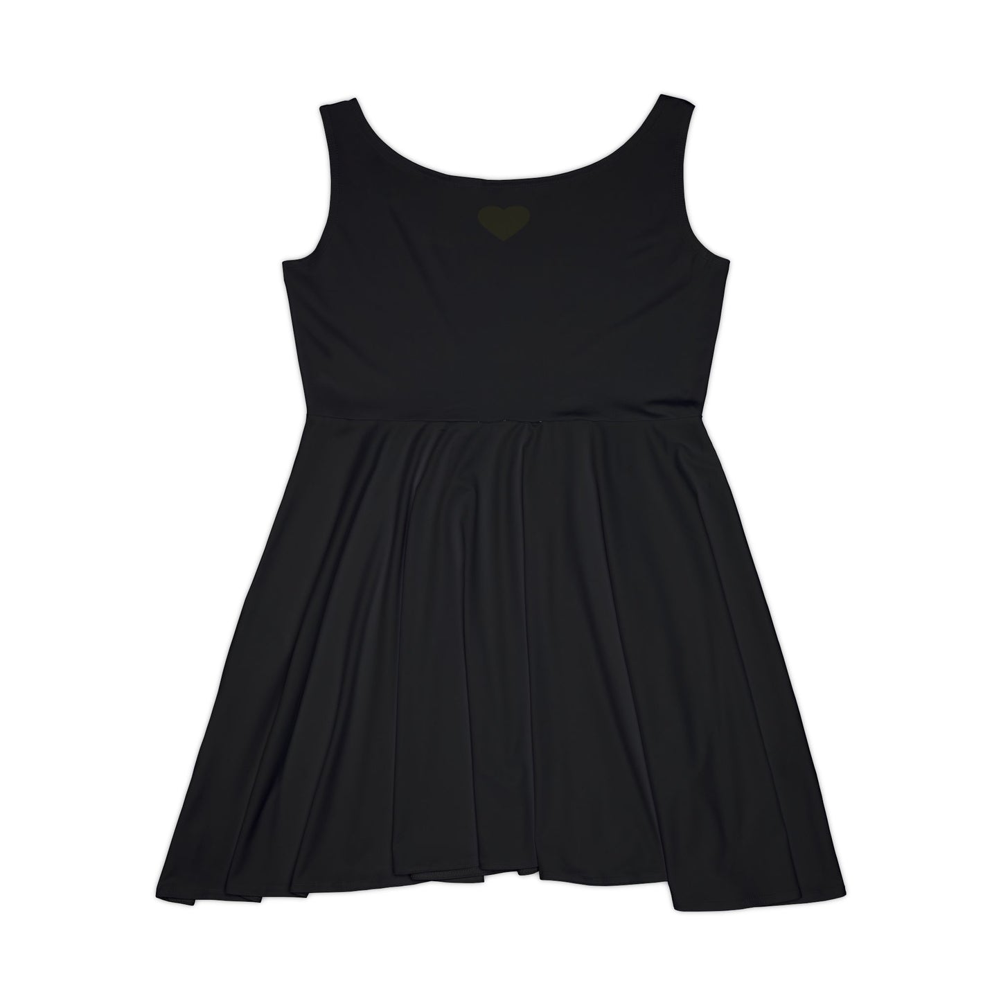 All-over print black women's skater dress with classic A-line silhouette, sleeveless design, by Printify.