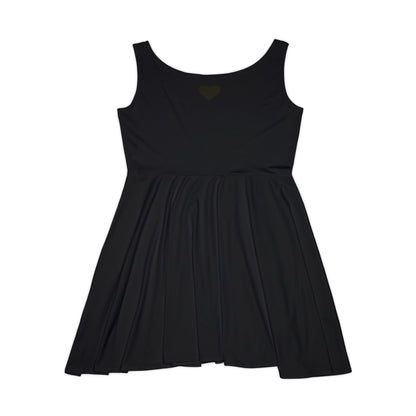 All-over print black women's skater dress with classic A-line silhouette, sleeveless design, by Printify.