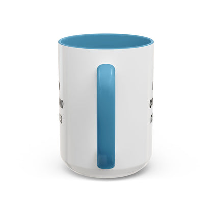 White ceramic coffee mug with black text reading "I run on coffee and deadlines" from Printify, shown with a close-up view.