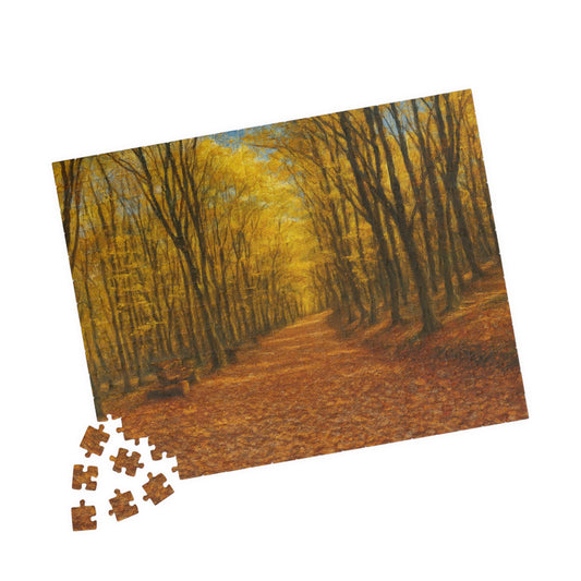 520-piece Autumn Forest Path jigsaw puzzle by Printify featuring fall trees and vibrant autumn scenery.