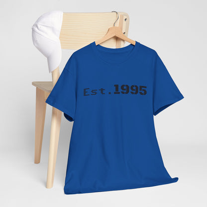 Vintage minimalist Est. 1995 T-shirt by Printify featuring a simple birthday design on a casual cotton tee.