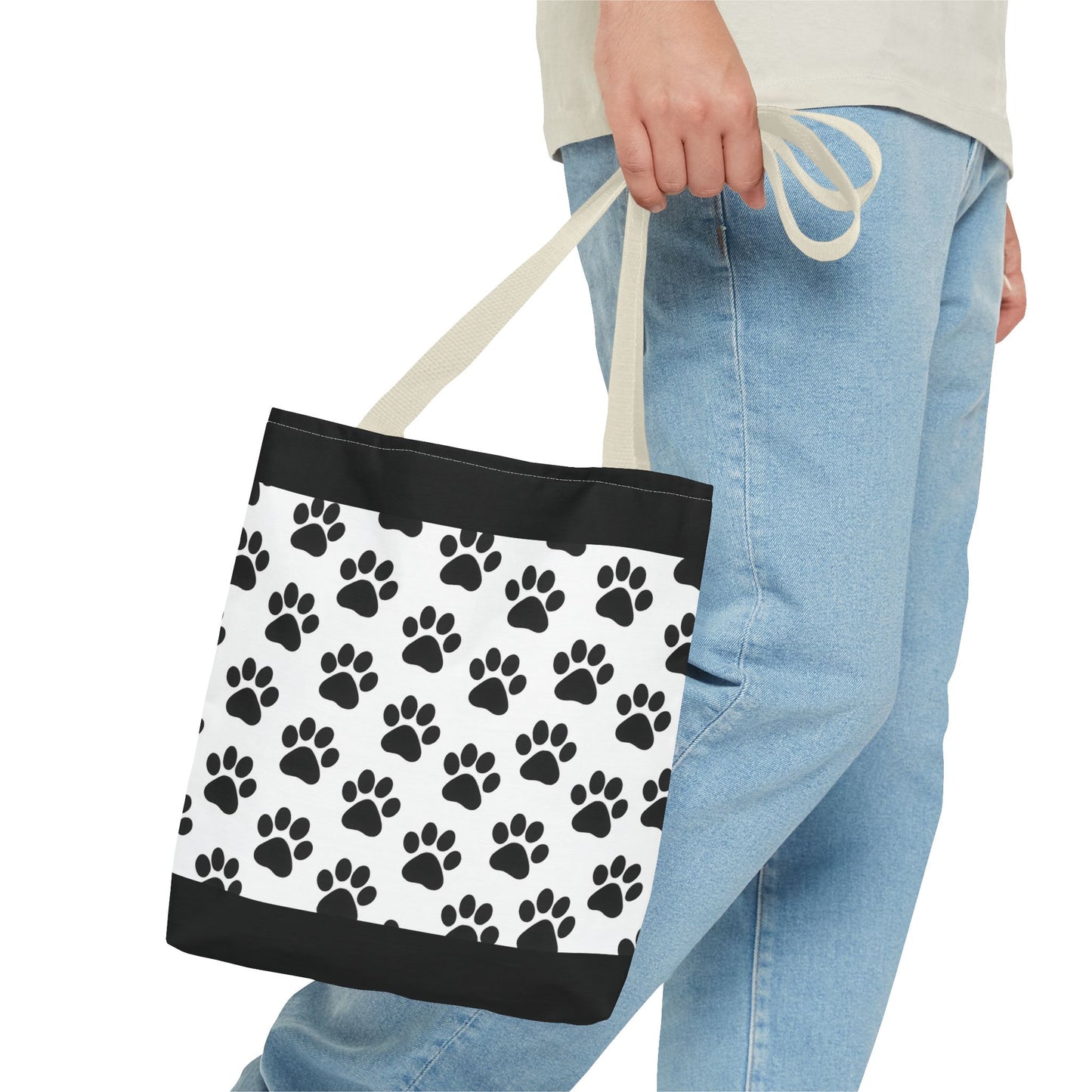 Eco-friendly paw print tote bag by Printify, durable carryall for dog and cat lovers, featuring a stylish paw print design.