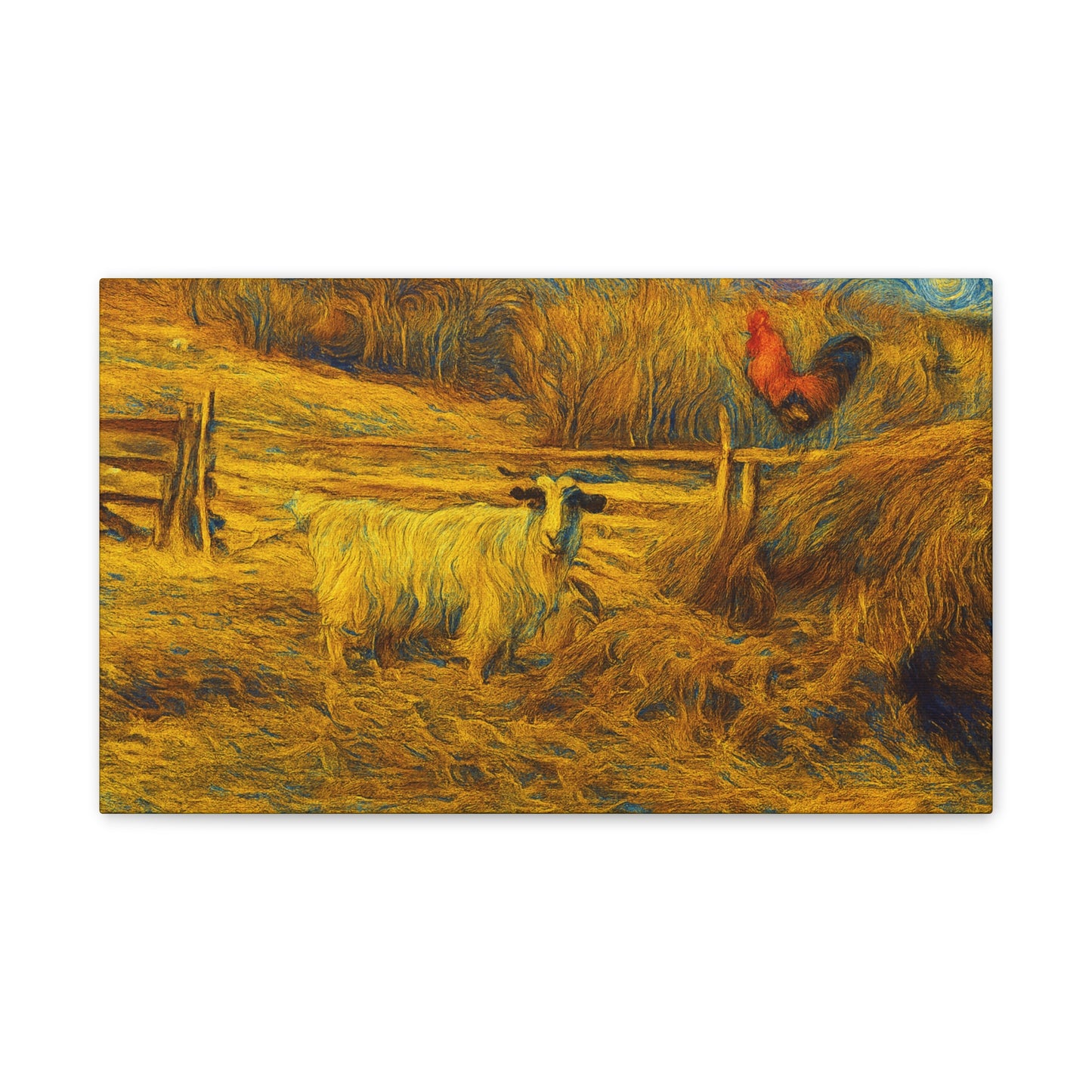 Rustic Farmhouse Canvas Print with Goat and Rooster, Country Decor, Animal Art, Gift for Farmers, Farmhouse Wall Art, Rustic Home Decor