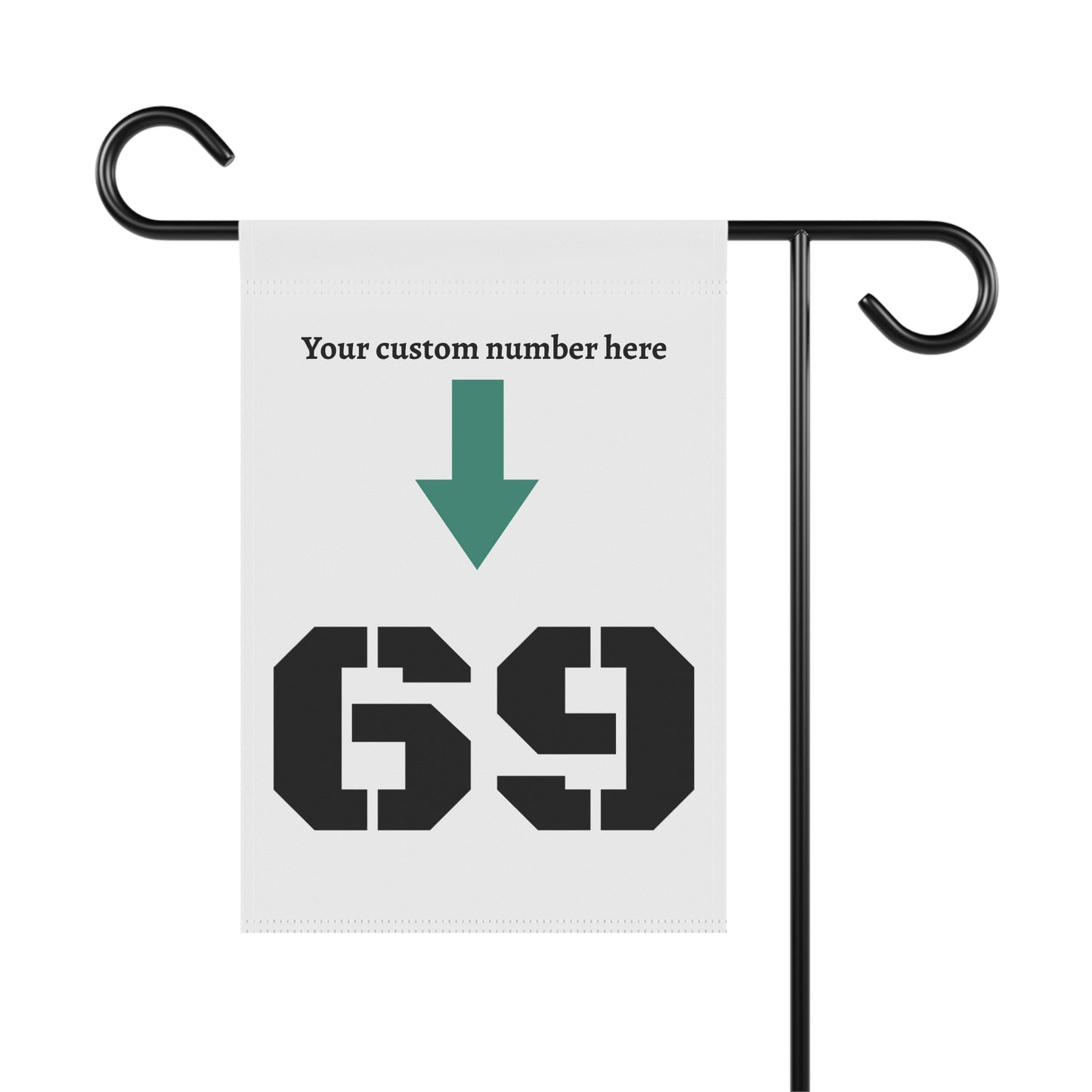 Personalized garden flag with custom house number sign, featuring vibrant colors and decorative design for outdoor display.