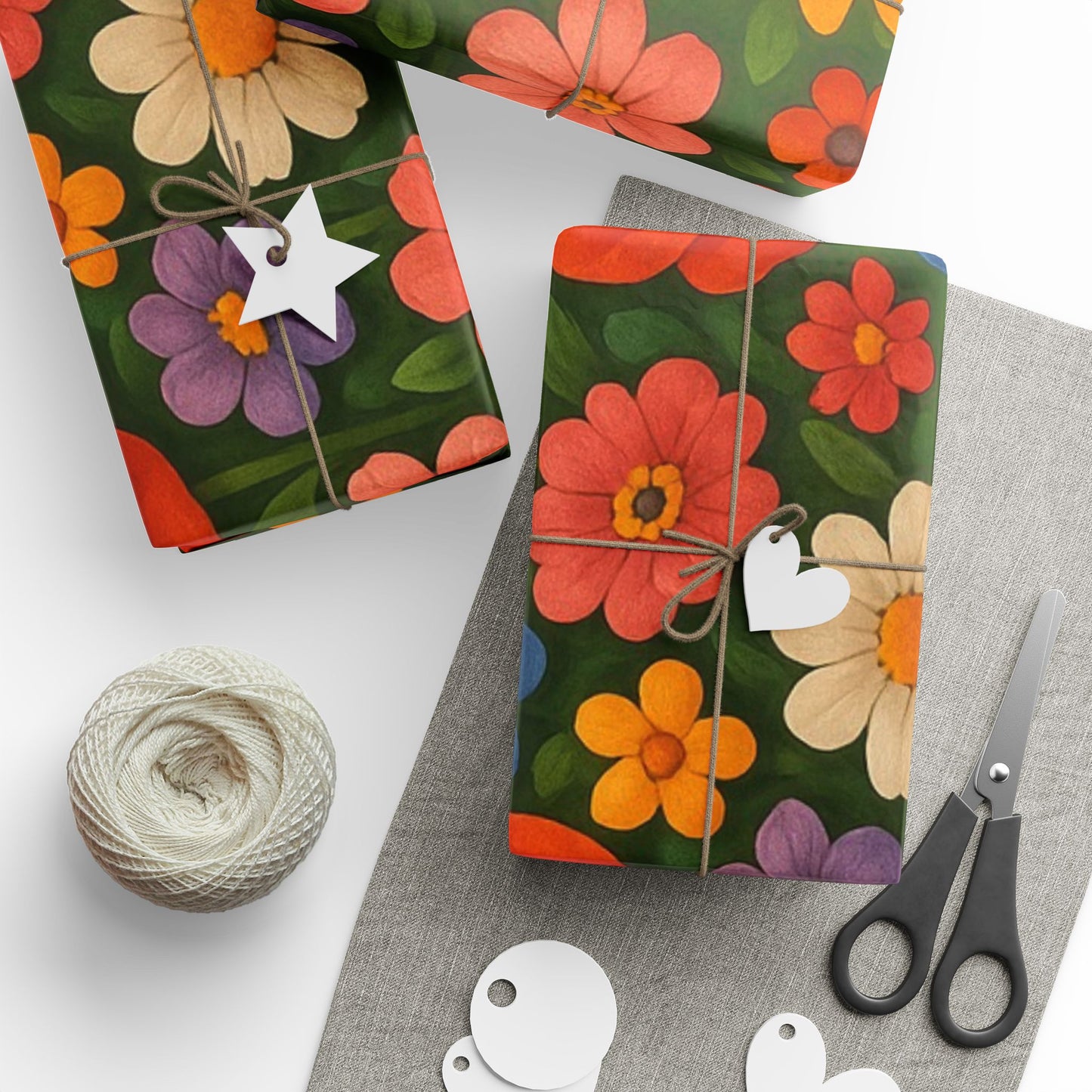 Floral Folk Art Wrapping Paper Roll — Bright Vintage Flower Gift Wrap
