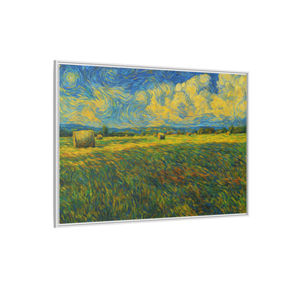 Colorful landscape matte canvas print framed, featuring vibrant multi-color scenery on high-quality Printify canvas.