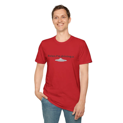 Funny alien graphic T-shirt by Printify featuring a UFO design, perfect for sci-fi fans and casual wear.