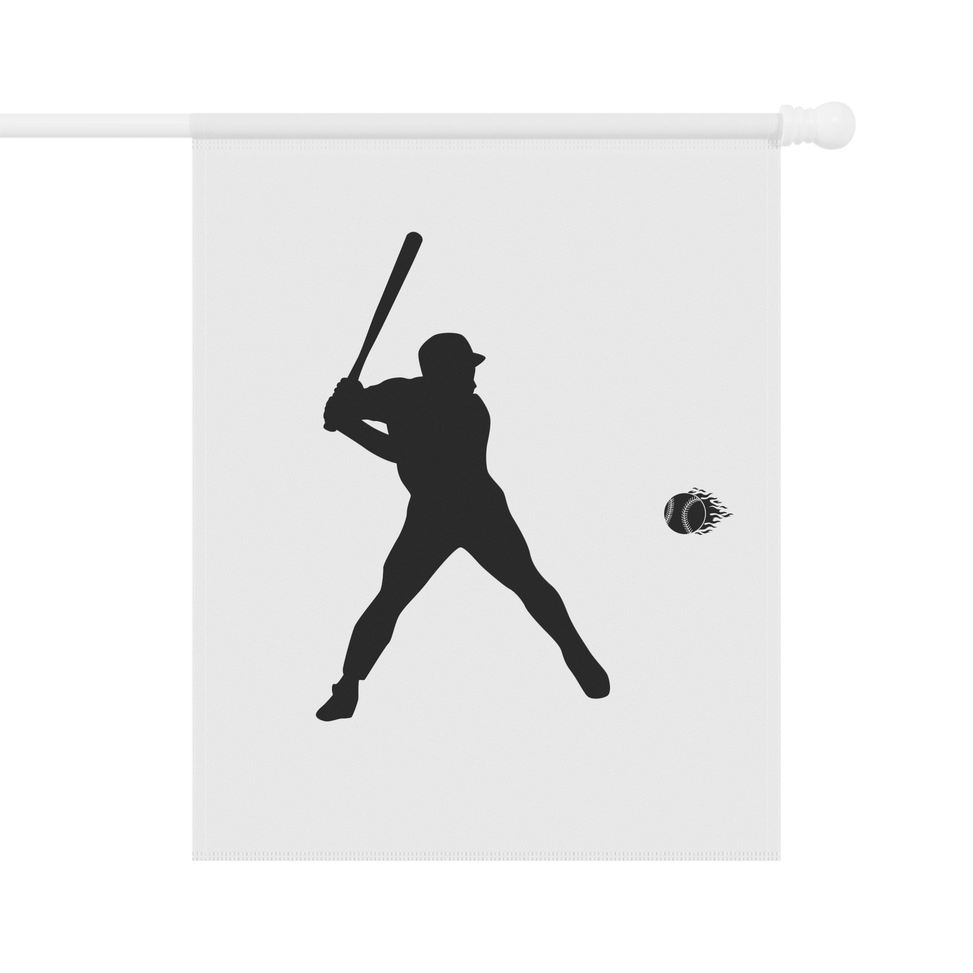 Baseball player garden flag with fan design, outdoor house banner for sports enthusiasts, featuring vibrant baseball imagery.