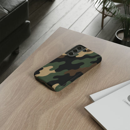 Military green camo tough phone case by Printify, rugged protective cover for smartphones with military-style camouflage design.