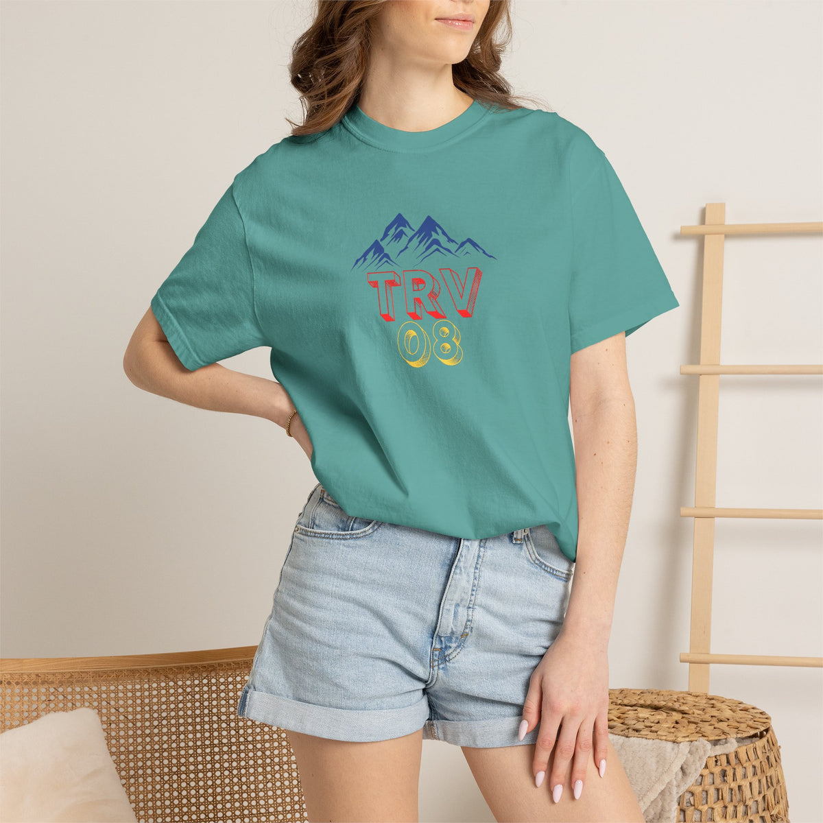 Unisex printify TRV08 Logo Tee in garment-dyed cotton, featuring a simple printed logo on the front.