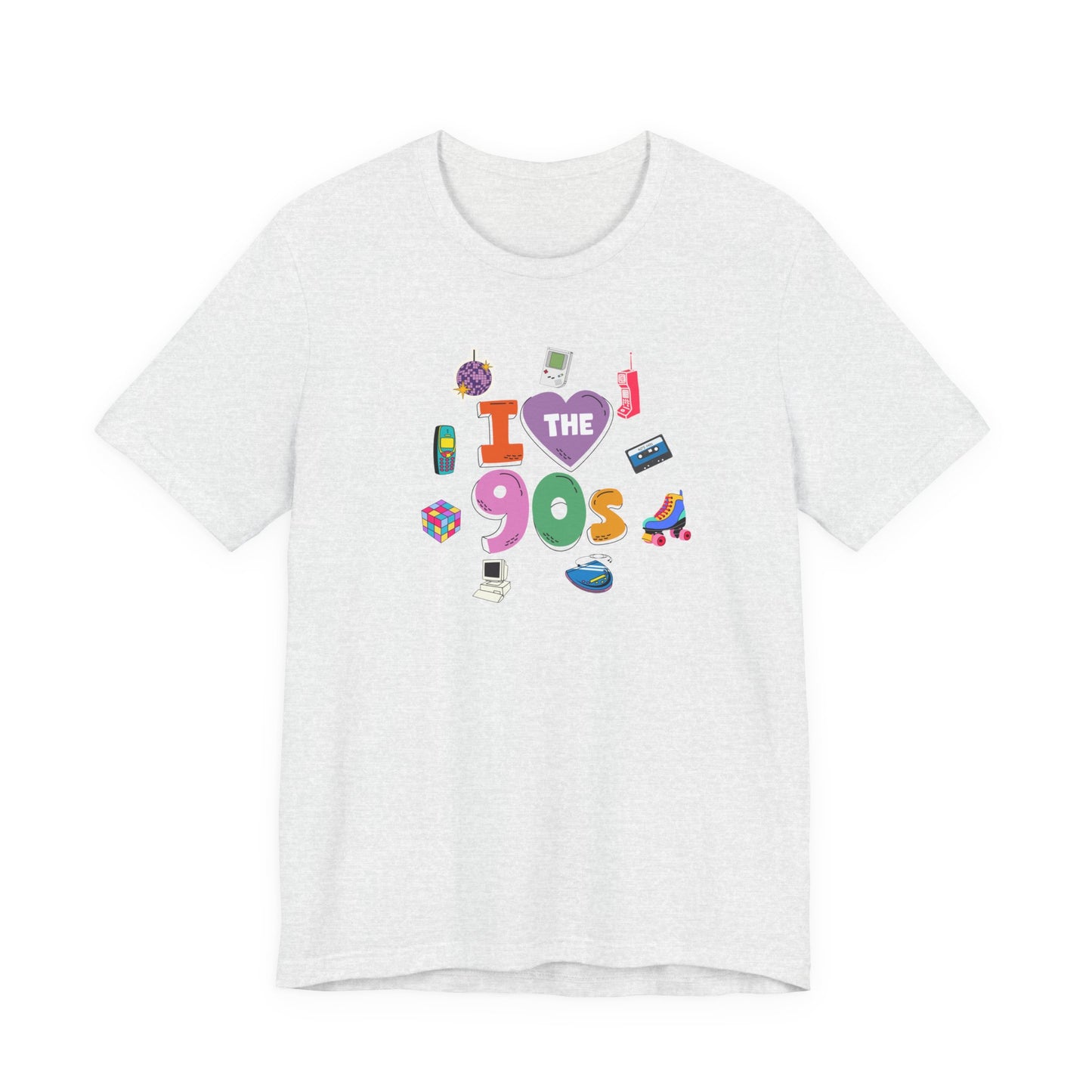 I  Love the 90's Short Sleeve Tee - Retro Graphic Tee, Vintage Style Shirt, Perfect for Casual Outings, 90s Nostalgia Apparel
