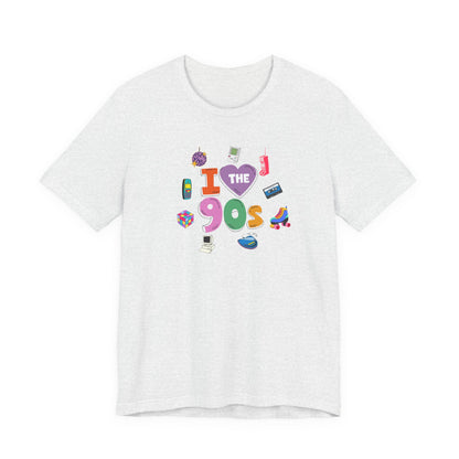 I  Love the 90's Short Sleeve Tee - Retro Graphic Tee, Vintage Style Shirt, Perfect for Casual Outings, 90s Nostalgia Apparel
