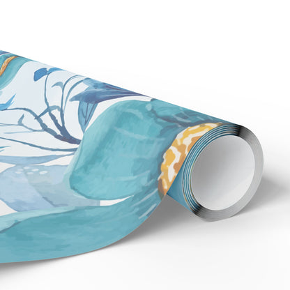 Blue Floral Wrapping Paper Roll — Watercolor Bouquet Gift Wrap