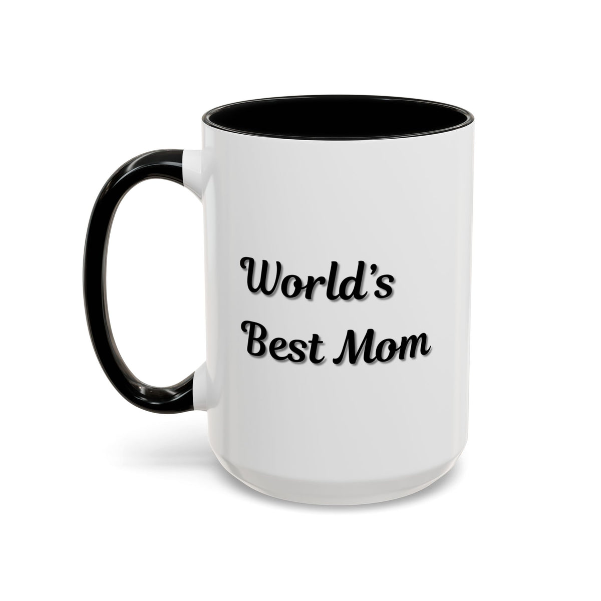 Black-trim ceramic mug with "World's Best Mom" message, ideal for Mother's Day, by Printify.