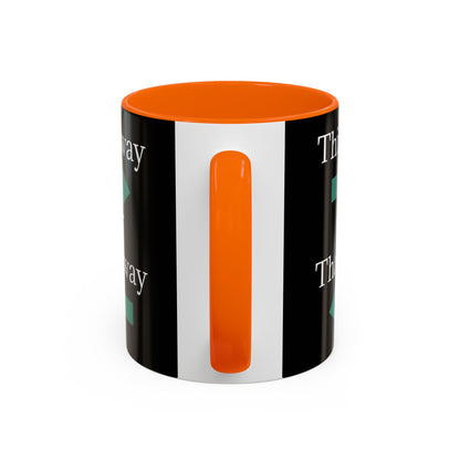 Ceramic coffee mug with "This Way or That Way" arrow design, 11oz or 15oz, in white with black arrow accents.