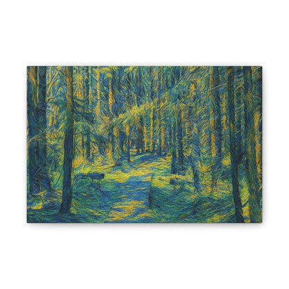 Sunlit Forest Path Canvas — Impressionist Woodland Wall Art