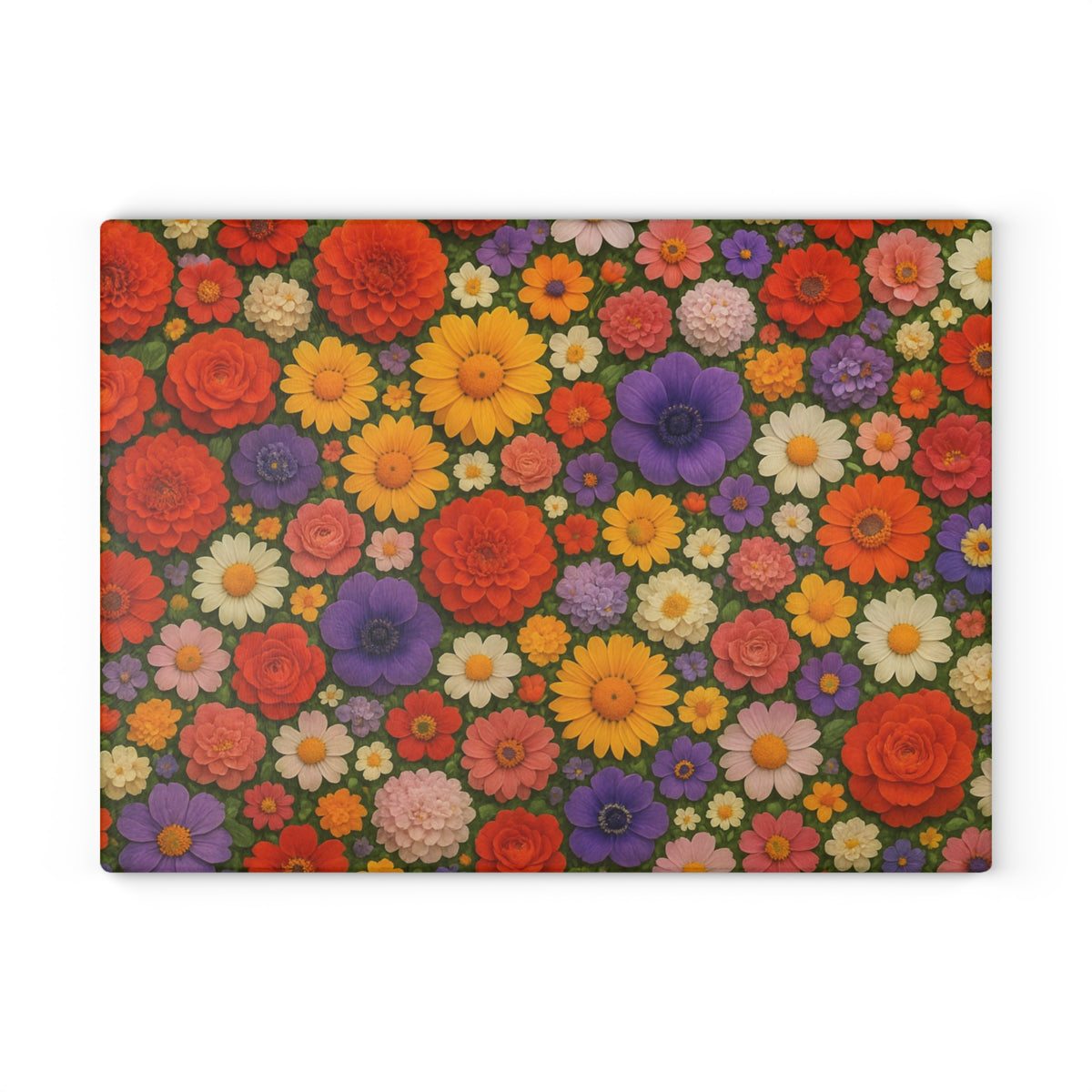 Floral Glass Cutting Board – Colorful Retro Flower Pattern Kitchen Board