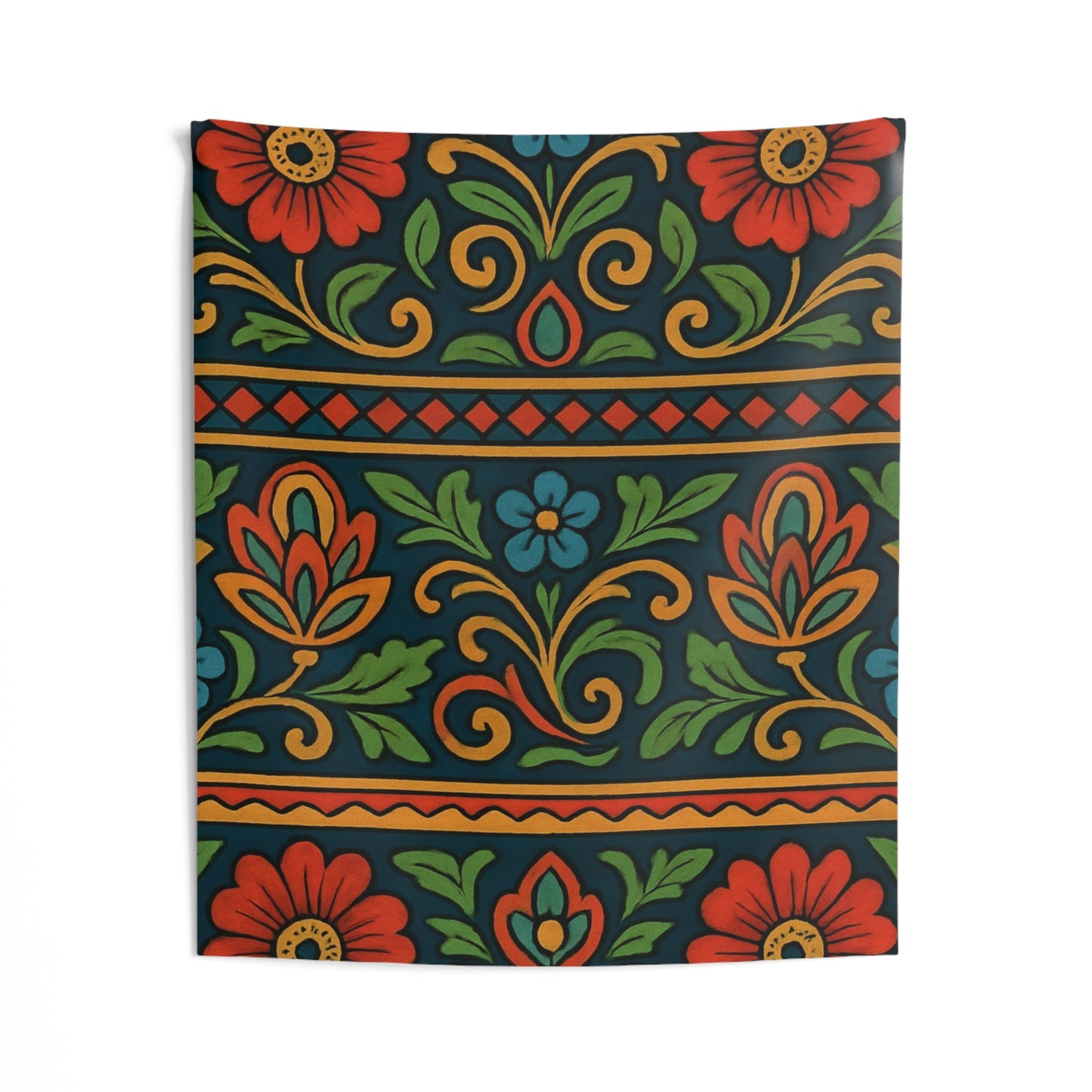 Folk Floral Indoor Wall Tapestry — Vibrant Boho Flower Pattern