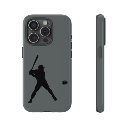Black tough phone case with baseball silhouette design for iPhone, providing sporty protection from Printify.