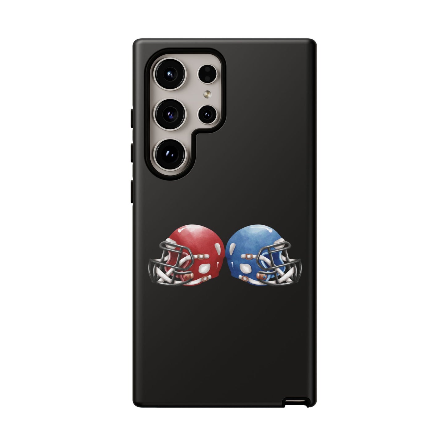 Red and blue football helmet tough phone case for iPhone, protective Printify cover with realistic helmet design.