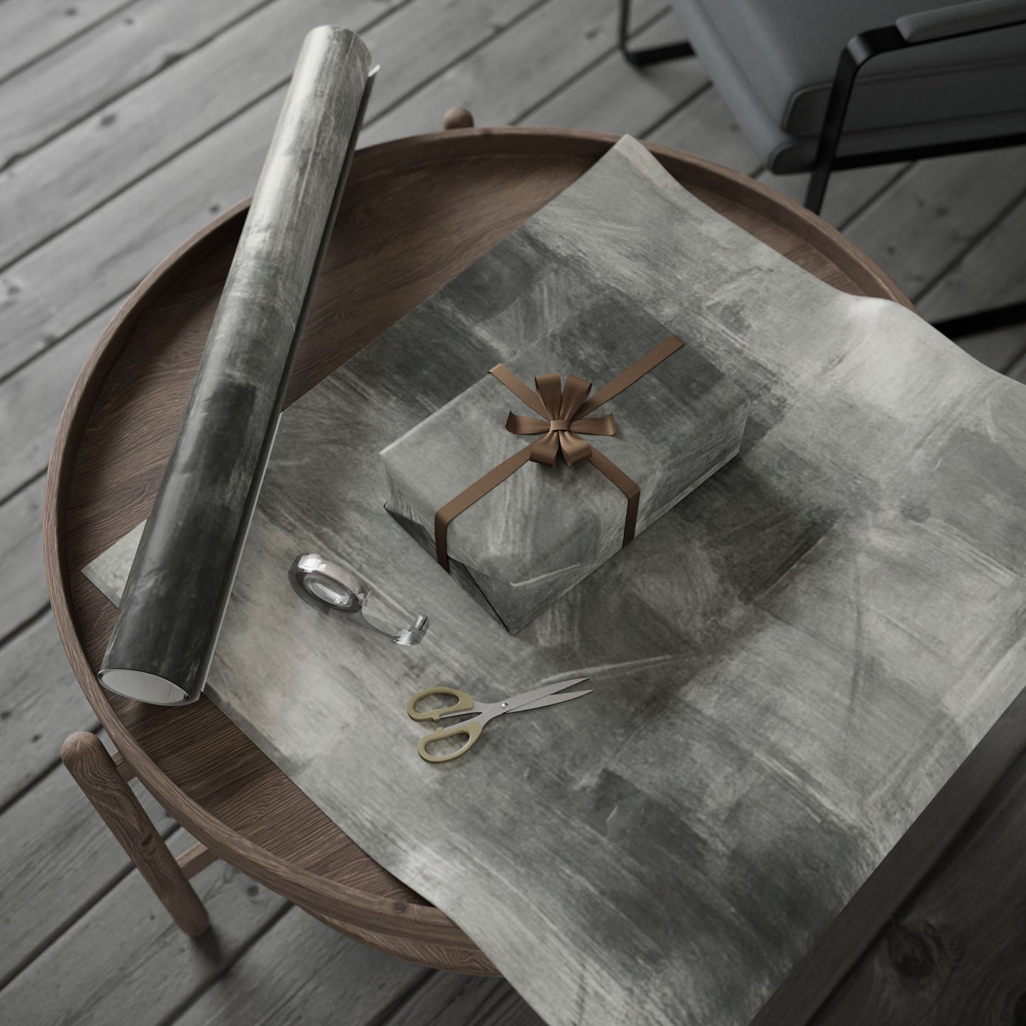 Gray marble wrapping paper roll with watercolor design, ideal for weddings, birthdays, and minimalist gift packaging.