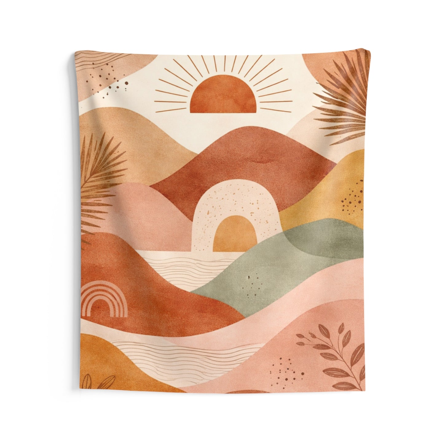 Boho Sunset Wall Tapestry — Abstract Earth-Tone Landscape Décor